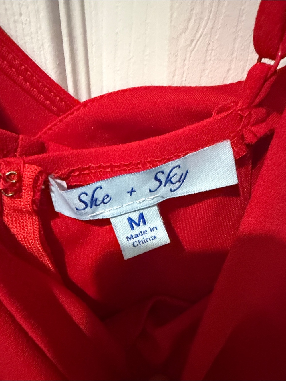 She + Sky Red Ruffle High-Low Slip Dress - Picture 4 of 4